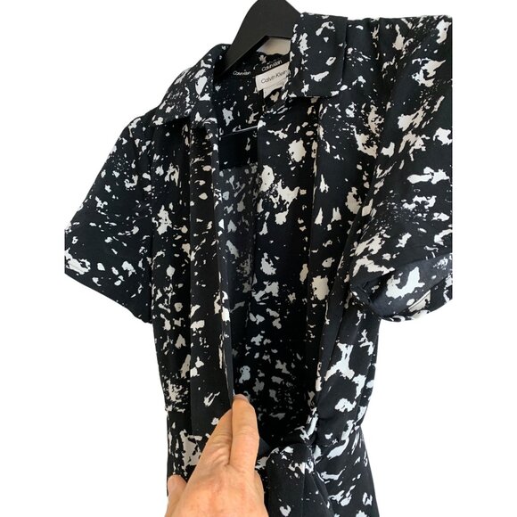 Calvin Klein Women's Black Abstract True Wrap Dress Size 12 7292 NWT Short SLV - Picture 3 of 9